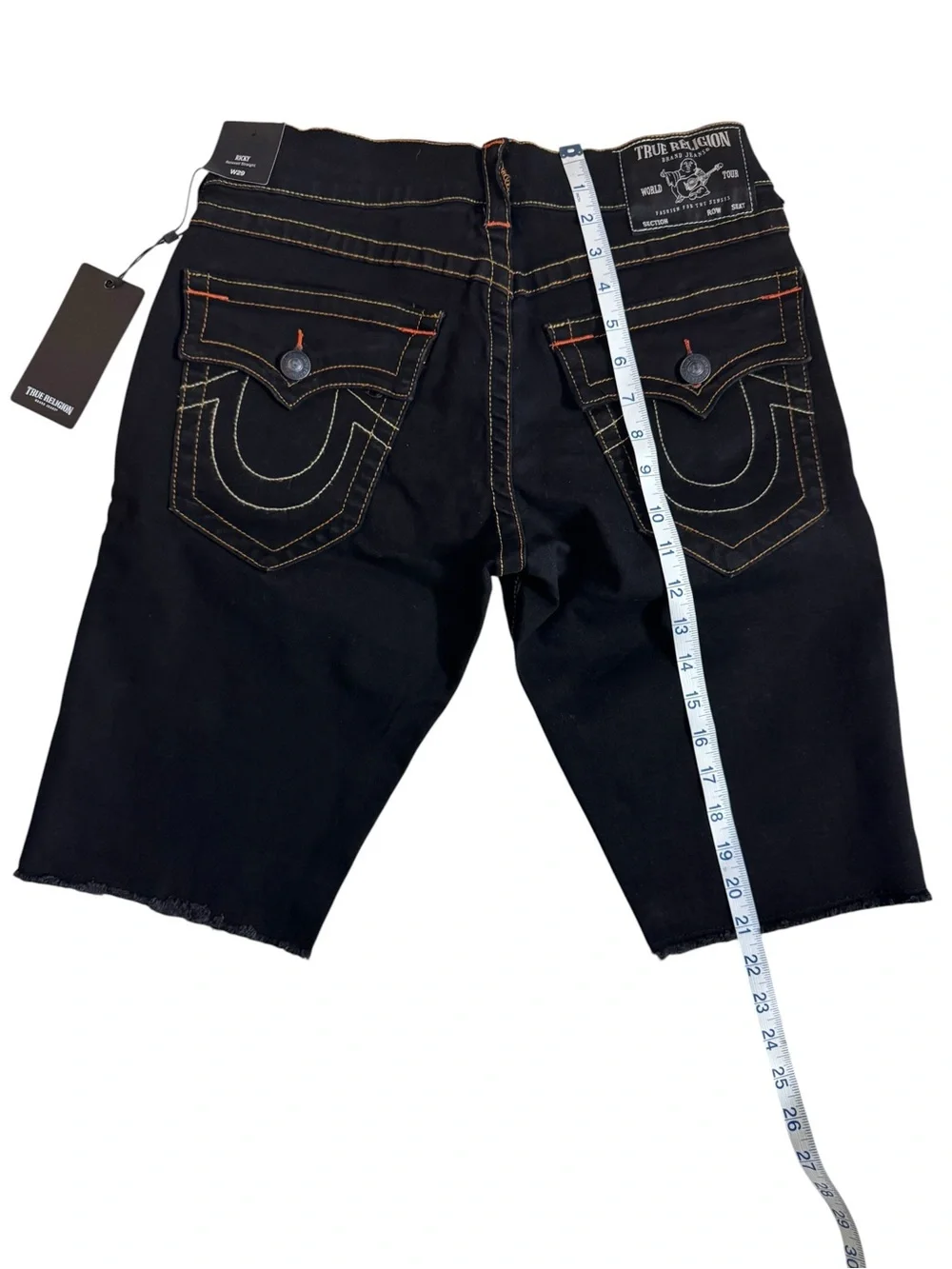 True Religion Black Denim Knee-Length Jeans Shorts
